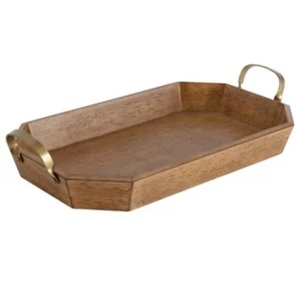 Plateau de service tendance pour restaurants et hôtels, vaisselle décorative pour la maison, plateau de service alimentaire en métal et bois - Product Image 2