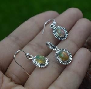 Natural ópalo etíope 925 plata esterlina hecho a mano diseñador personalizado pendiente colgante hermoso conjunto para mujeres - Product Image 3