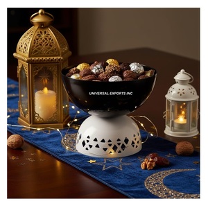 Bol à chocolat décoratif en métal pour le Ramadan, finition blanc et noir, design moderne, nouveau bol à chocolat en métal. - Product Image 1
