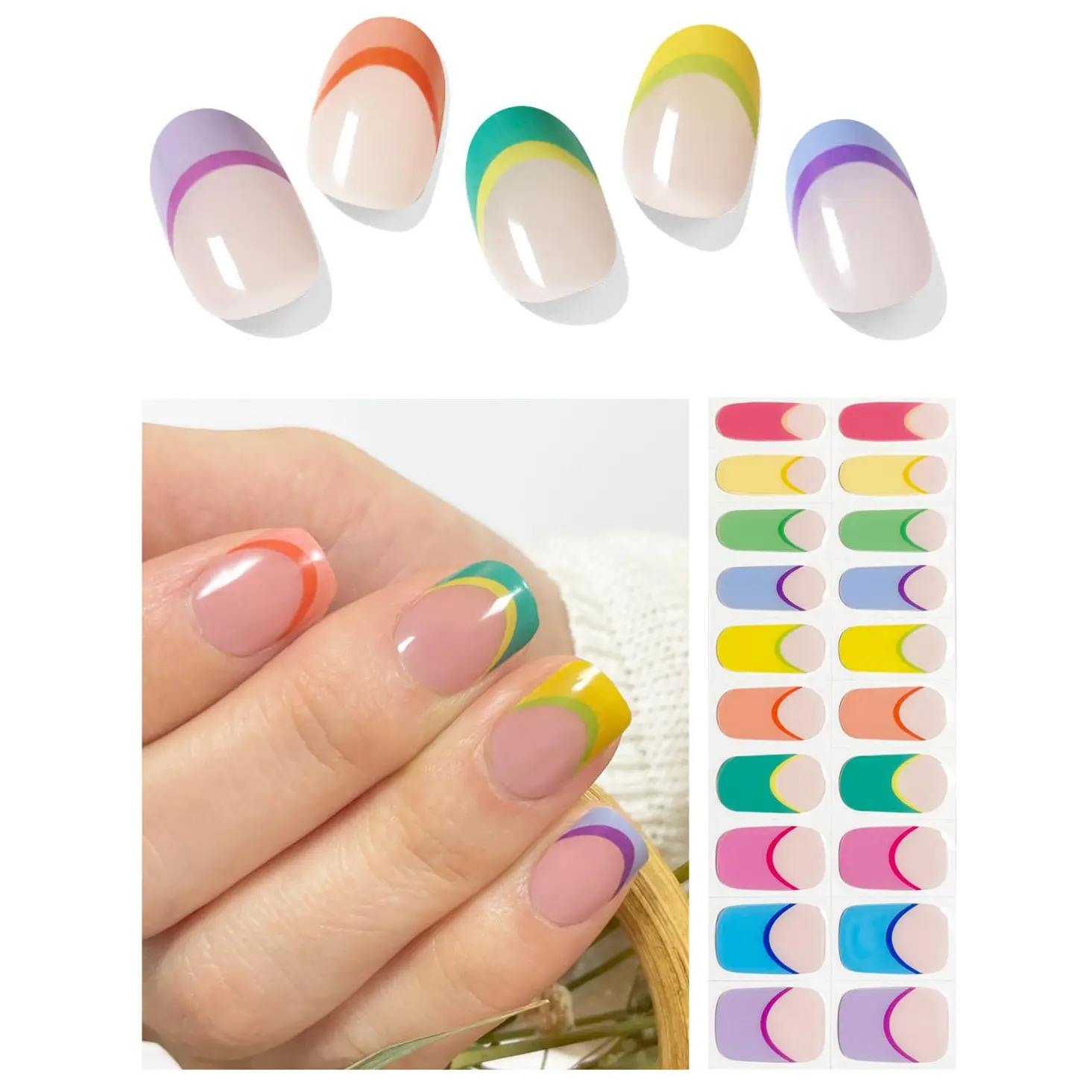 Le gel UV semi-guéri français coloré d'ongle enveloppe 20 autocollants bandes d'ongle de longue durée Style français