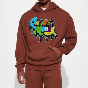 Sudadera con capucha de gran tamaño de Terry francés de moda para hombre, sudadera de invierno, Parche de chenilla bordado con hombros caídos para niños - Product Image 1