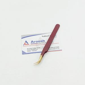 Vente en gros pince à épiler professionnelle de type courbe en J Extensions de cils à poignée diamantée en acier inoxydable à pointe dorée marron durable - Product Image 6