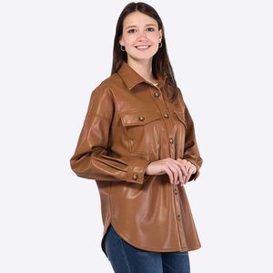 แจ็กเก็ตฤดูหนาววินเทจสำหรับผู้หญิงขนาดใหญ่พิเศษเสื้อแจ็คเก็ต PU ใส่ขี่มอเตอร์ไซค์ทรงโอเวอร์ไซส์ออกแบบได้ตามต้องการ - Product Image 4