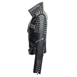 MOQ bajo Chaquetas de cuero con tachuelas y cremallera Vintage para mujer Venta caliente Diseño personalizado Chaqueta de cuero cálida para mujer - Product Image 2