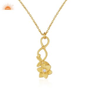 Joyería de moda más vendida, collar con colgante de flor de latón con piedras preciosas de circonita cúbica chapada en oro de 18 quilates, fabricante de joyería fina Demi - Product Image 3