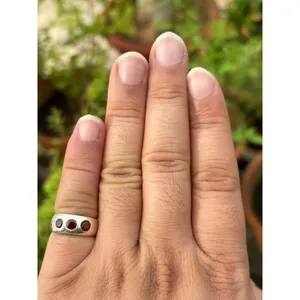 Natural Three <b>Garnet</b> <b>Ring</b> 925 Sterling <b>Silver</b> Handmade Gemstone Jewelry Wholesale Supplier - Product Image 2