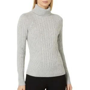 厚手の暖かい女性冬のロングニットカシミアセータープルオーバー通気性セーター無地カスタム印刷女性セーター