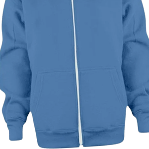 Sweat-shirt à capuche unisexe en molleton de coton bleu avec fermeture éclair intégrale, style décontracté pour l'hiver, streetwear, style uni, fournisseur en gros - Product Image 3