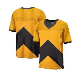 Camiseta de fútbol americano naranja y negro personalizada, nombre del equipo, número, cuello en V, uniforme deportivo de malla transpirable - Product Image 6