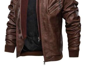 Chaqueta de moto informal con cremallera y diseño personalizado de alta calidad para hombre, venta al por mayor de cuero PU con cuello levantado y capucha - Product Image 5