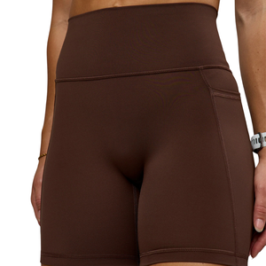 Shorts de sport taille haute pour femme, couleur unie, avec taille élastique, en polyester tricoté respirant, vêtements de sport - Product Image 4