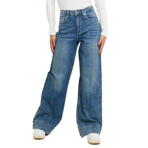 Pantalones vaqueros de pierna ancha para mujer de corte relajado con diseño elegante y estilo versátil adecuados para viajes de calle o ropa de moda informal - Product Image 2