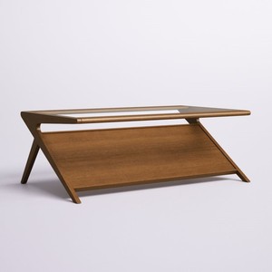 Table basse rectangulaire en verre noyer de style scandinave contemporain Meubles modernes en bois et verre trempé pour le salon - Product Image 1