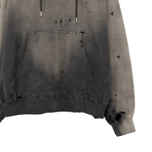 Vente en gros personnalisé hommes en jersey à capuche côtelé cordon de serrage goutte d'épaule surdimensionné Boxy sweats à capuche en détresse délavé brodé - Product Image 6