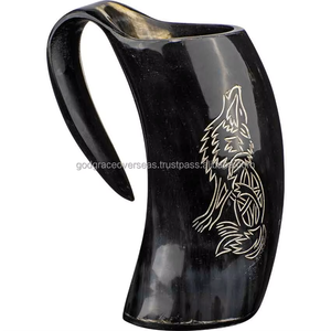 Authentique Chope à Bière en Corne de Buffle Polie et Gravée, Style Animalier Viking, Faite à la Main, avec Logo Personnalisé - Product Image 6