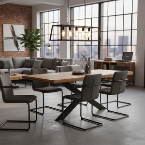 <b>Solid</b> Mango <b>Wood</b> Eco-Friendly Handmade Rectangle Dining <b>Table</b> | Industrial Cross Metal Base | Modern Restaurant Dining Room - Product Image 1