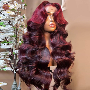 Perruque Lace Front Body Wave la plus populaire, couleur bordeaux ombré 99J, en cheveux humains Remy pré-épilée, pleine et épaisse, pour femmes noires - Product Image 3