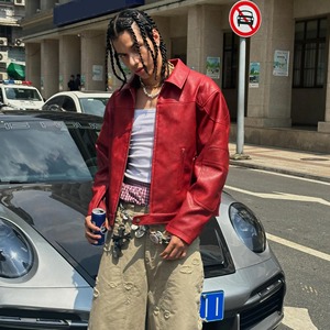 แจ็กเก็ตมีซิปหนัง PU สำหรับผู้ชายแจ็กเก็ตแฟชั่นระดับพรีเมียม - Product Image 3