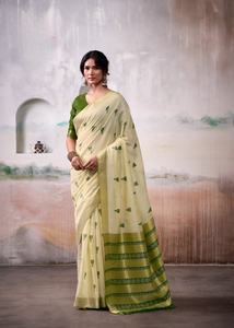 Saree de créateur extensible écologique en coton et soie Aqua léger de style ethnique avec chemisier pour toutes les occasions Inde - Product Image 6