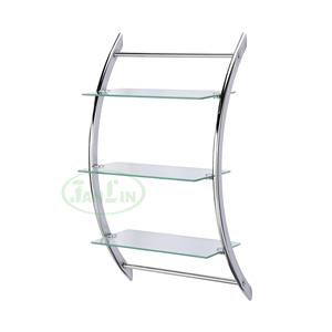 Contemporary Modern 3 Tier Wall Mounted Metal & <b>Glass</b> <b>Shelving</b> Unit with Durable Chrome Frame Bathroom Storage Display Organizer - Product Image 1