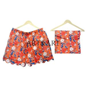 Ensemble de pyjama court d'été élégant pour femmes, imprimé à la main en coton, vêtements de détente, vêtements de nuit doux, lavable en machine, de haute qualité - Product Image 4