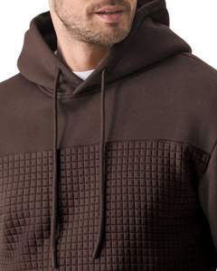 Sudadera con Capucha Acolchada Marrón para Hombre, Sudadera Informal de Manga Larga para Invierno con Bolsillo Tipo Canguro y Capucha con Cordón Ajustable - Product Image 4