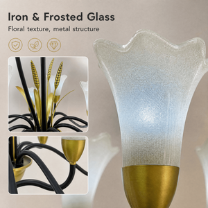 Modern Iron Chandelier With Frosted Glass Flower Shades Gold Finish Adjustable Height For Dining Room And Living Room - Product Image 3