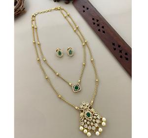 Elegante Juego de Collar y Aretes de Latón Chapado en Oro de Primera Calidad con Piedras, para Fiestas, Bodas, Uso Tradicional, Colección para Mujer - Product Image 4