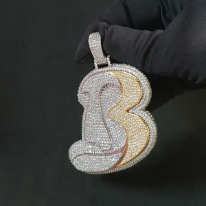 Collier Hip Hop en Argent 925 avec Pendentif en Forme de Lettre B à Deux Tons, Serti de Diamants, Style Rappeur - Product Image 5