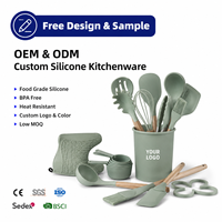 Ensemble d'ustensiles de cuisine en silicone personnalisés avec logo, OEM ODM, 12 pièces, sans BPA, résistants à la chaleur, antiadhésifs, fabricant d'outils de cuisson