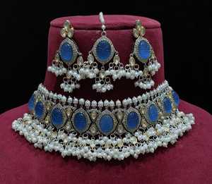 Conjunto de collar Polki de diseñador chapado en oro blanco con pendientes, joyería nupcial para boda y fiesta, celebración, Material de latón - Product Image 1