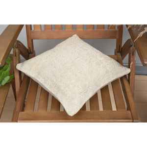 Oreiller en laine de luxe beige 18x18 pouces tissé motif vintage et moelleux Kilim Patchwork Design pour canapé literie coussin portable - Product Image 4