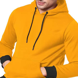 OEM Custom <b>Men</b> Hoodie Mustard Yellow Contrased <b>Black</b> <b>Fleece</b> Pullover Two Tone Streetwear Hoody Factory Wholesale Low MOQ Bulk - Product Image 3