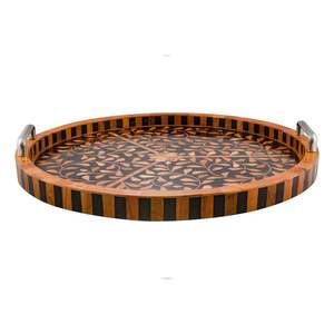 Bandeja de Madera de Acacia Árabe con Incrustaciones de Nácar, Ecológica, Hecha a Mano, Moderna, para Servir Chocolate, Comida y Té en Ramadán - Product Image 6