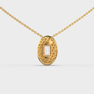 Luxury Women Yellow Gold <b>Emerald</b> Cut Diamond <b>Pendant</b> Necklace and Link Chain - Product Image 4