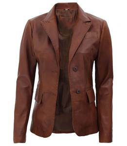 Veste en cuir véritable marron pour femme, best-seller, saison hivernale, devant droit, motif uni inspiré, respirant, teinture unie - Product Image 4