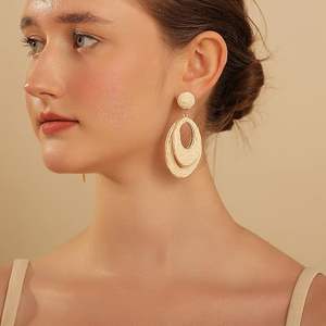 ต่างหูห่วงปาล์มทำด้วยมือสำหรับผู้หญิงเครื่องประดับแบบห้อยสไตล์โบฮีเมียนน้ำหนักเบาวันหยุดพักผ่อนชายหาดในฤดูร้อนดีไซน์แบบฟางทรงรีทรงกลม - Product Image 2