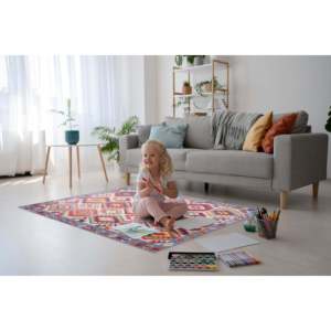 Alfombra de Área Abstracta Azul Tradicional Netline, Lavable, Diseño 1315 para Uso Doméstico, Colección Depot - Product Image 6