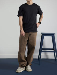 T-shirt pour homme en coton lavé 100%, tricoté lourd, imprimé à l'écran, écologique, décontracté, manches courtes, col roulé, couleur unie - Product Image 6