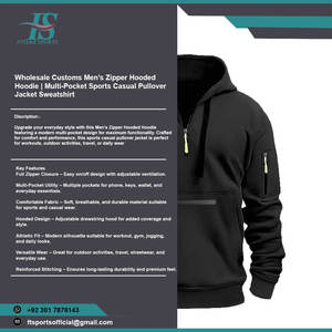 Fabricante al por Mayor, Sudadera con Capucha Personalizada para Hombre con Cierre y Múltiples Bolsillos, Chaqueta Deportiva Informal Estilo Urbano - Product Image 3