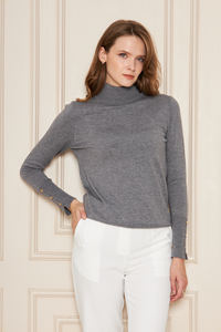 เสื้อสเวตเตอร์ไหมพรมคอเต่าติดกระดุม แขนยาว แฟชั่นใหม่สำหรับผู้หญิง สไตล์สปอร์ต ลำลอง ใส่ทำงานได้ สวยทันสมัย ขายส่ง - Product Image 2