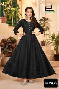 Latest Heavy Rayon Anarkali Kurtis Women Beautiful <b>Chikankari</b> Sequence Work Fancy Pattern Ethnic Modern Wedding Indian Pakistani - Product Image 5