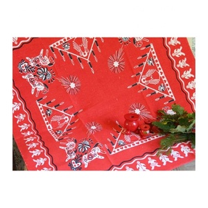 Customizable Red Colour Tribal Embroidered Heavy Weight Cotton Dust-proof Table Cover for Kitchen Dinning Tabletop Decoration - Product Image 1
