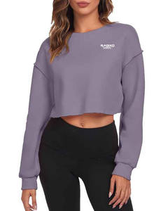 เสื้อสเวตเชิ้ตเทอร์รี่คุณภาพสูงสำหรับผู้หญิง ผ้าฝ้ายผสมสแปนเด็กซ์ คอกลม สกรีนโลโก้ได้ สีม่วง แฟชั่น Y2K สำหรับฤดูหนาว - Product Image 1