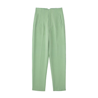 Pantalon droit taille haute formel pour femme, plissé devant, longueur intégrale, en tricot écologique Spandex/Polyester, infroissable, été