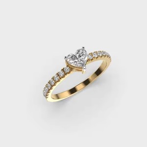 14K oro sólido delicado corazón laboratorio cultivado diamante solitario pavé conjunto anillo de compromiso boda romántica joyería nupcial para fiesta - Product Image 3