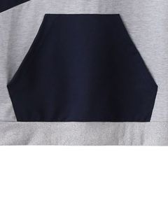 Sudadera con Capucha Unisex en Bloques de Color Azul Marino y Gris Claro, Sudadera Informal de Forro Polar, Sudadera con Capucha Cálida de Invierno con Bolsillo Tipo Canguro - Product Image 5