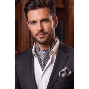 Groom's Choice <b>Silver</b> Gray Geometric Jacquard Scarf Shawl Set for Men - Product Image 1
