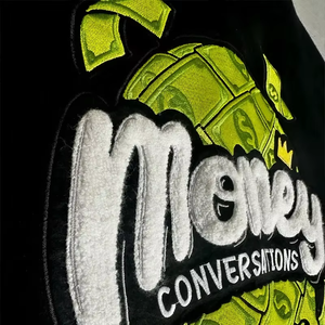 Chaqueta Universitaria Corta Personalizada con Bordado, Mangas de Cuero y Felpa - Product Image 3