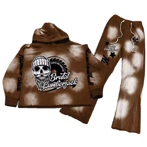 Streetwear 100% coton personnalisé deux pièces Sun Fade Jogger Suit pantalon à capuche surdimensionné Survêtements d'écran d'hiver écologiques - Product Image 4